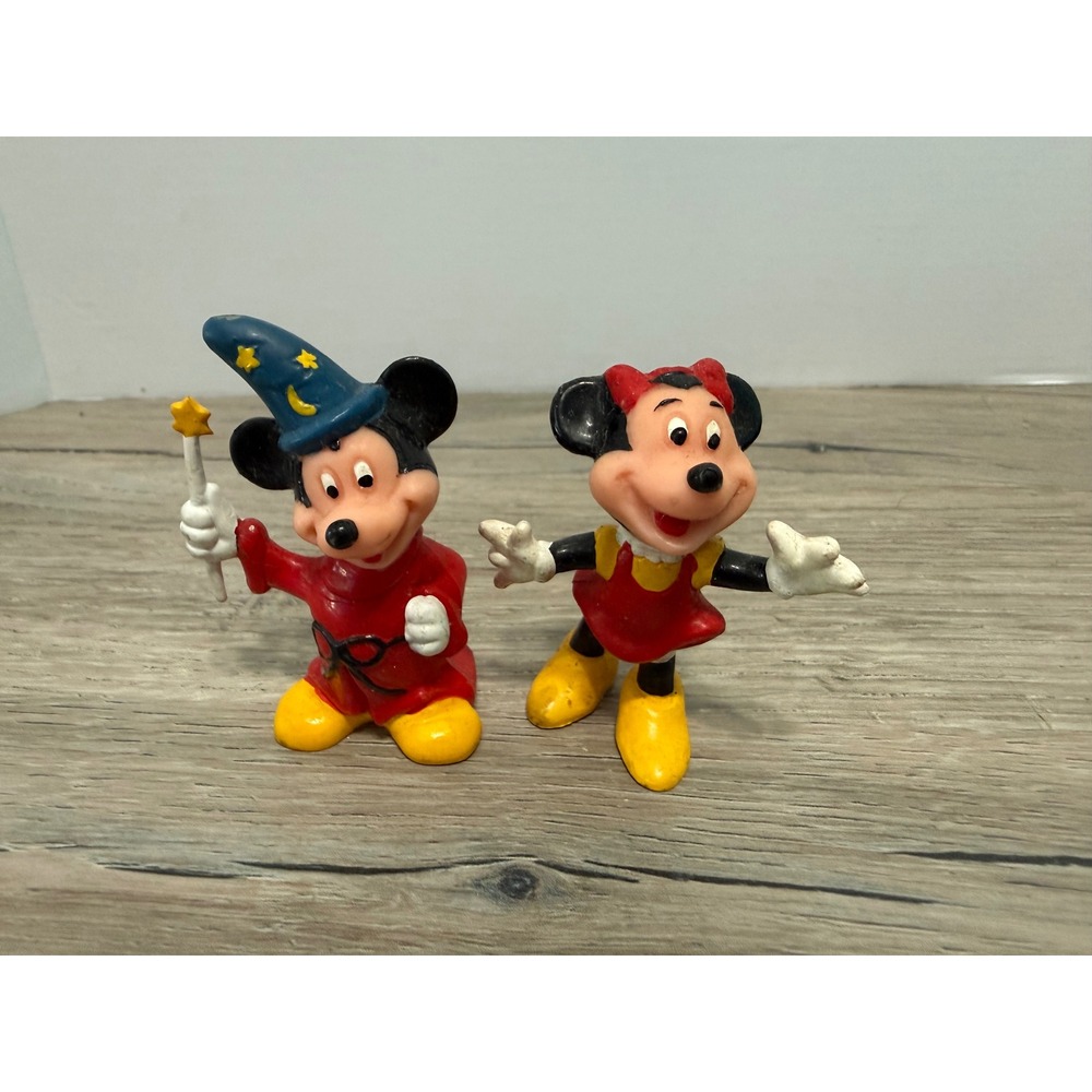 Vintage Walt Disney Productions Mickey Sorcerer Minnie Mouse Figures Hong Kong